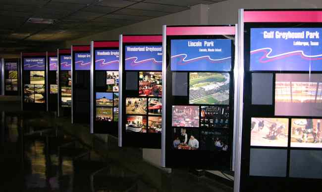 Display of American Greyhoud tracks at the Greyhound Hall of Fame in Abilene, Kansas