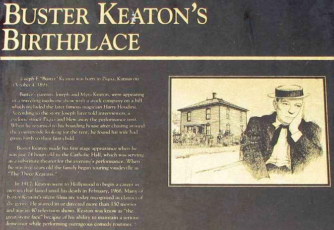 Buster Keaton Birthplace memorial marker in Piqua Kansas