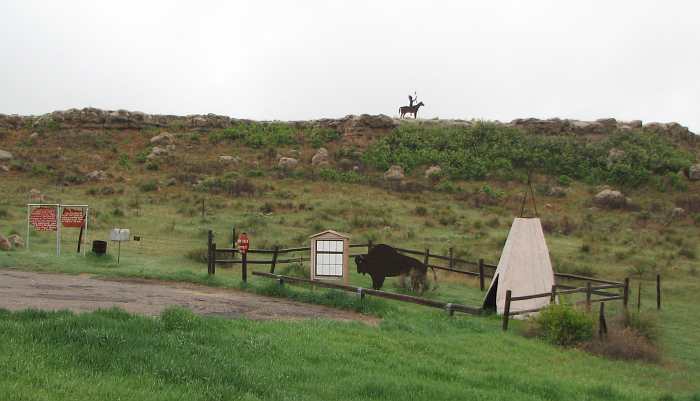Native American sculptures at the Cherry Creek Encampment