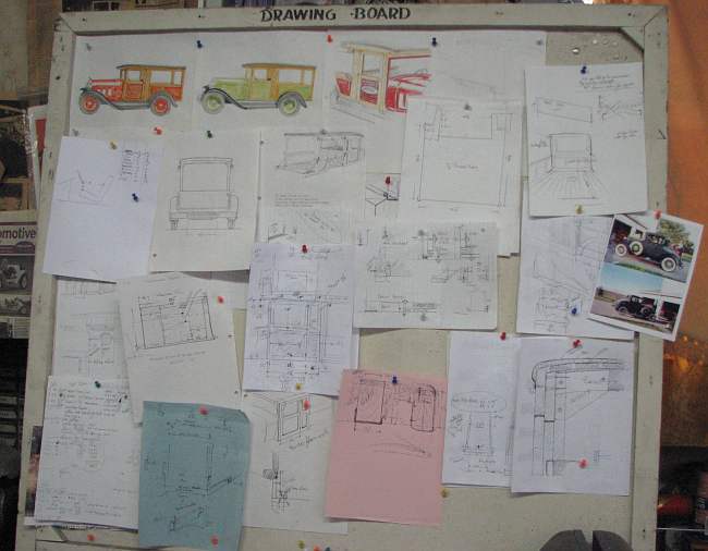 Dean Weller restoration planning sketches on drawing board
