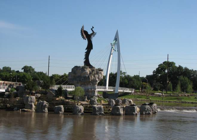 Keeper of the Plains and Arkansas River pedestrian bridge