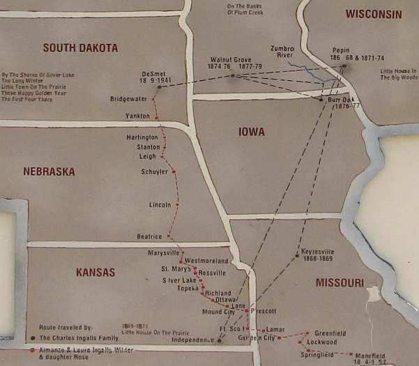 Map of the Ingalls and wolder family travels.