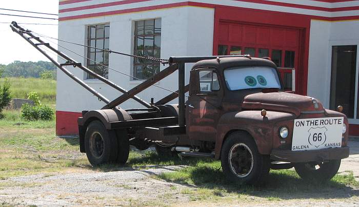 Tow Mater from Radiator Springs in the movie Cars