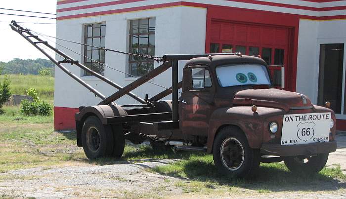 Tow Mater from Radiator Springs in the movie Cars