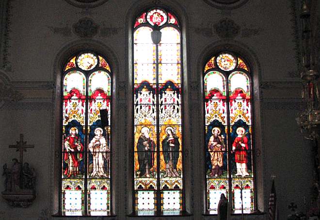 St. Mary's Catholic Church leaded glass windows.