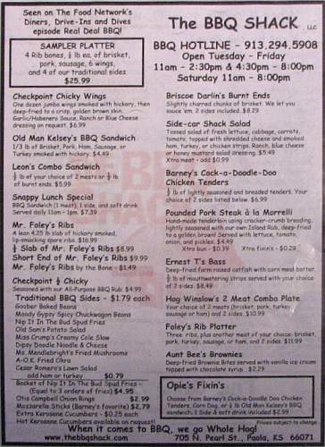 BBQ Shack menu