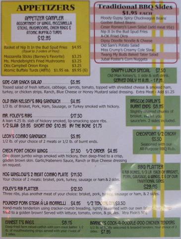 BBQ Shack menu