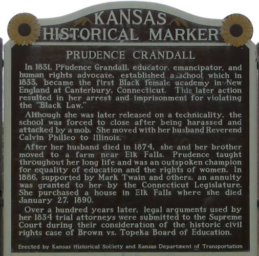 Prudence Crandall Kansas Historical Marker
