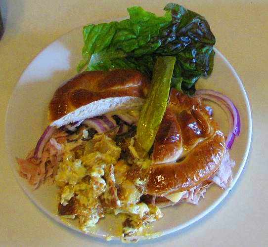 Fried potato salad and a smoked turkey pretzel at Cafe on the Route.