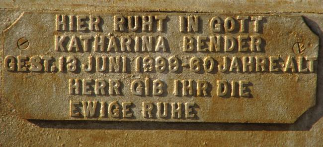 Kathatina Bender grave marker in Holy Cross Cemetery