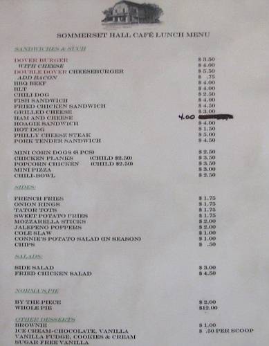 Sommerset Hall Cafe Lunch Menu