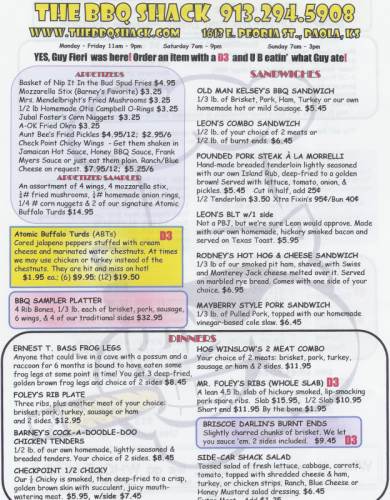 BBQ Shack Menu - Paola, Kansas