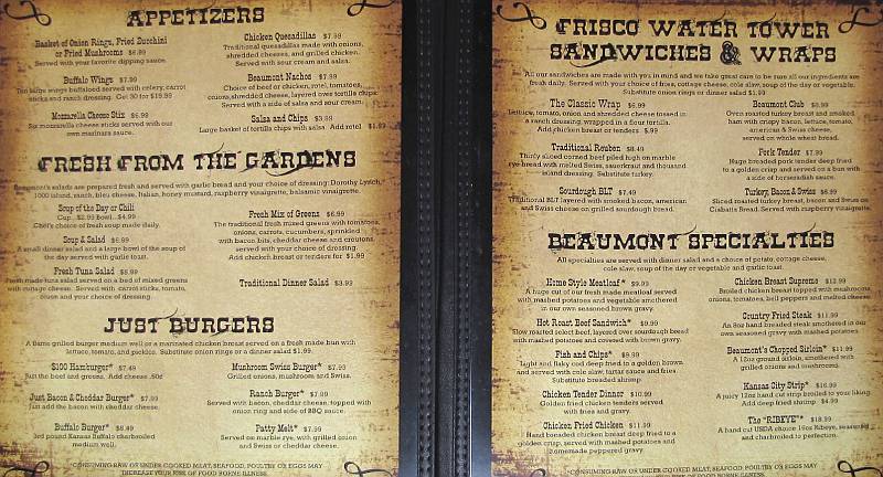 Beaumont Hotel Menu