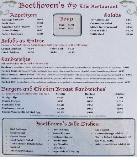 Beethoven's sandwich menu