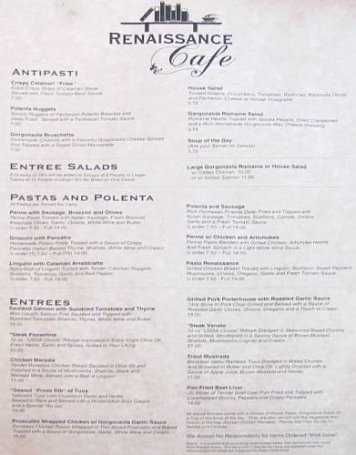 Renaissance Cafe menu