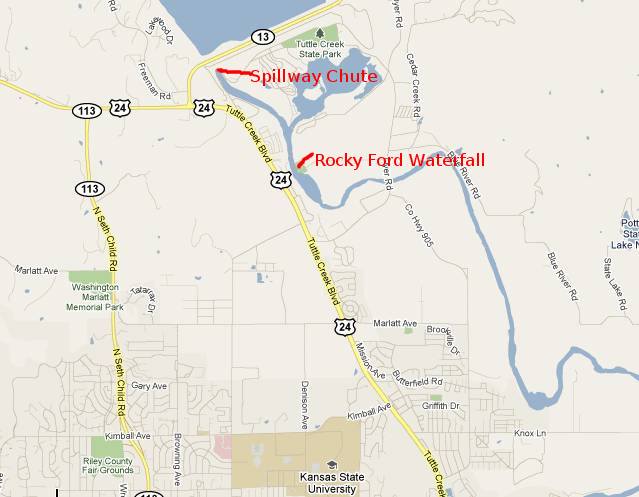 Rocky Ford Waterfall  Map - Manhattan, Kansas