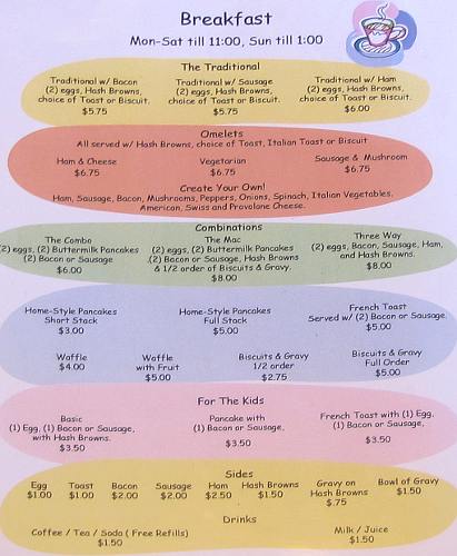 Anthony's Diner breakfast menu