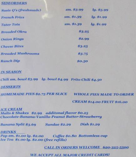 Beef Burger Bob's sides and drinks menu