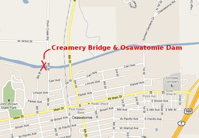 Creamery Bridge and Osawatomie Dam Map - Osawatomie, Kansas
