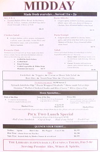 Lyons Twin Mansions lunch menu