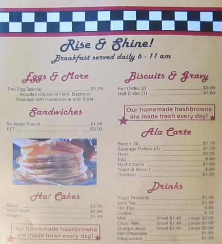 Nu Grill breakfast menu