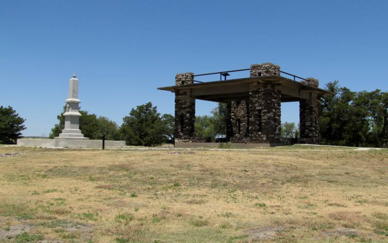 pergola and  memorial at Pawne Rock State Historic site