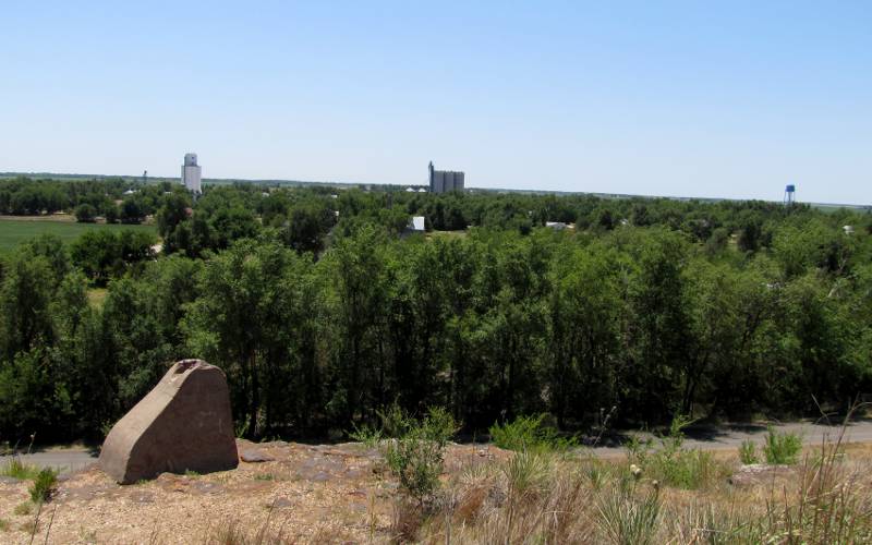 The community of Pawnee Rock, Kansas in the distance