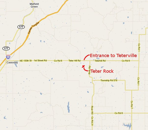 Teter Rock and Teterville, Kansas Map