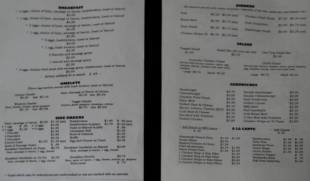 Country Diner menu - Colony, Kansas