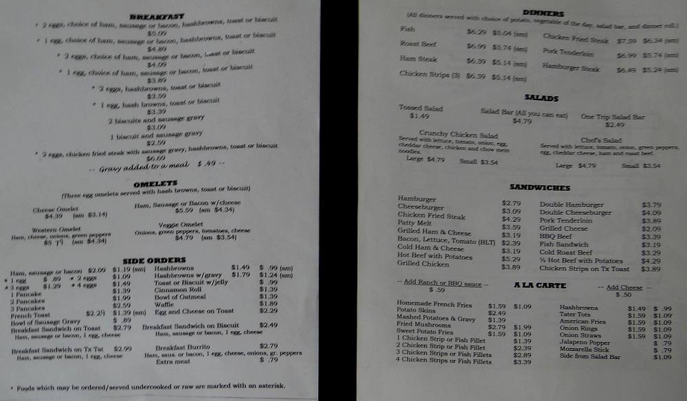 Country Diner menu - Colony, Kansas