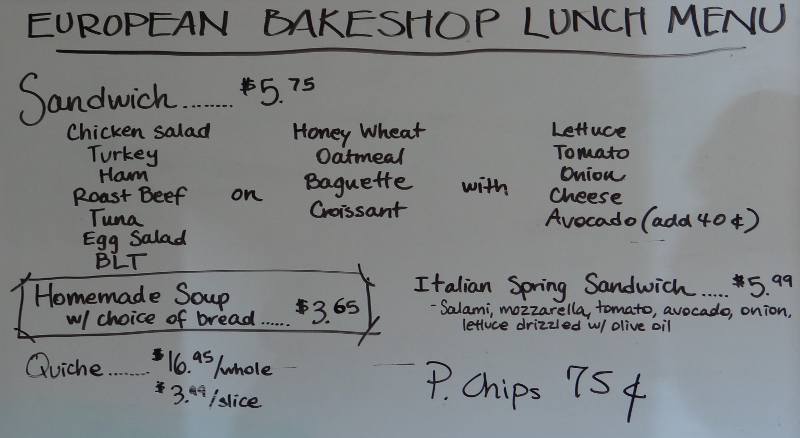 European BakeShop Menu - Hartford, Kansas