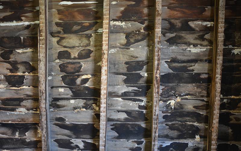 An exposed 157 year old wall in Constitution Hall in Lecompton, Kansa