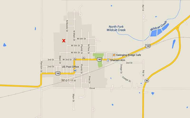 Moline Swinging Bridge Map - Moline, Kansas