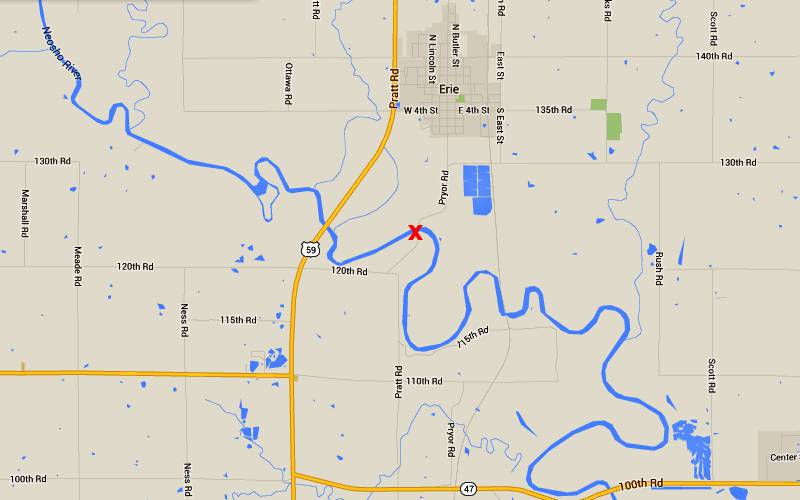 Old 59 Neosho River Bridge and Dam Map - Erie, Kansas