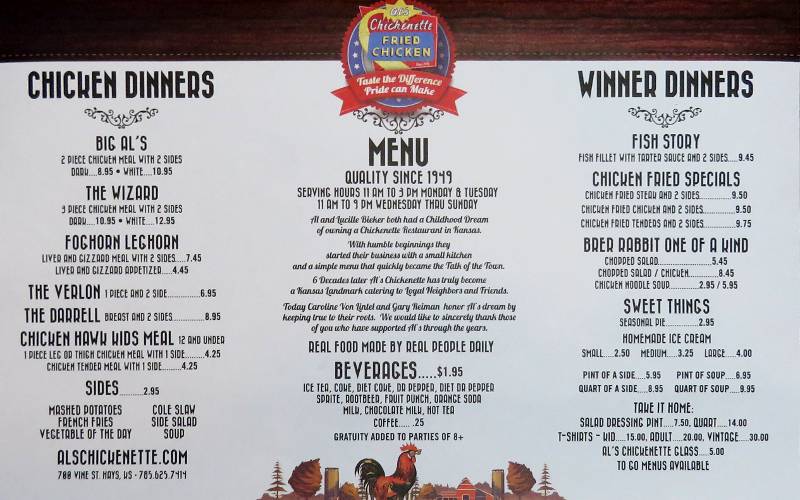 Al's Chickenette Menu - Hays, Kansas