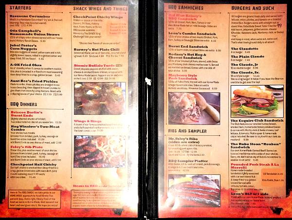 BBQ Shack menu