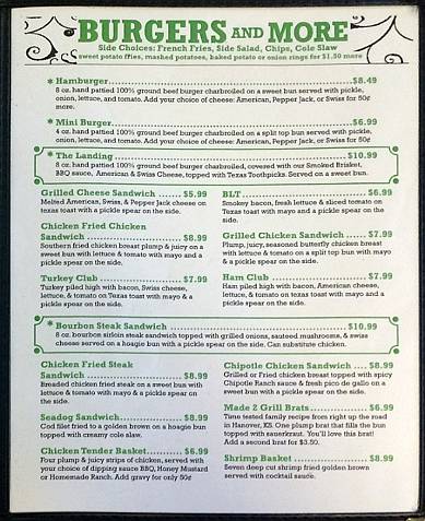 Nelson's Landing burger and basket menu