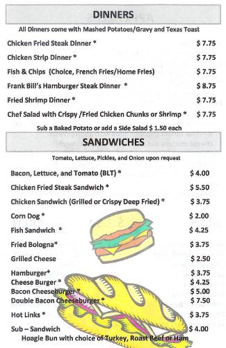 Tri-Corner dinner Menu - Fall River, Kansas