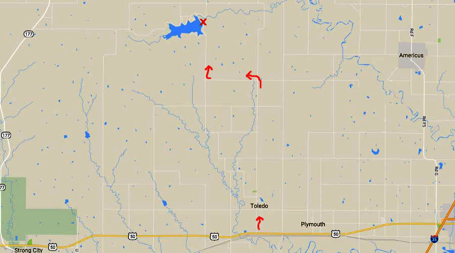 Lake Kahola Waterfall Map - Dunlap, Kansas