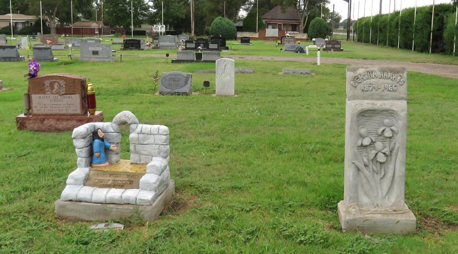 Folk art headstones in Hoisington City Cemetery