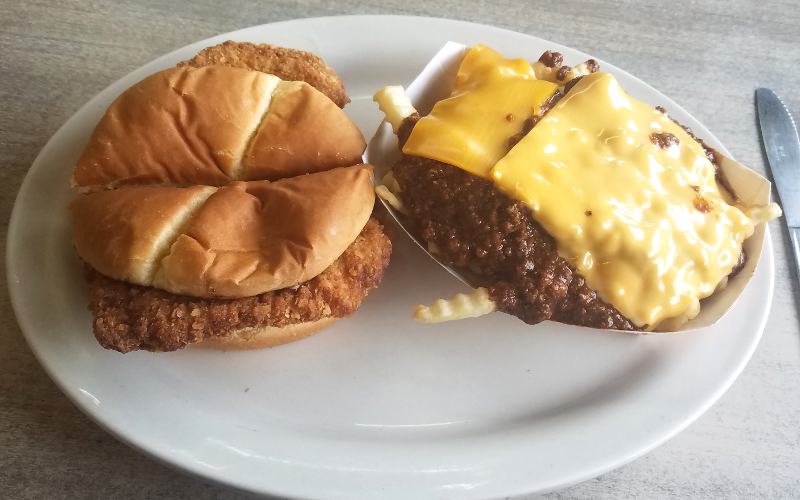 Pork tenderloin, chili cheese fries - Chancy's Grill