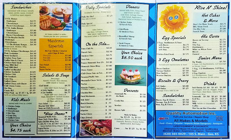 Chancy's Grill and Shake Menu