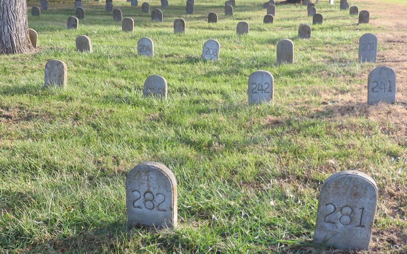Osawatomie State Hospital Cemetery numbered grave stones