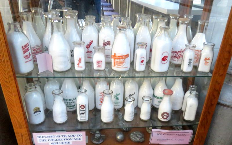 dAntique milk bottles and ice cream molds at the Call Hall Dairy Bar