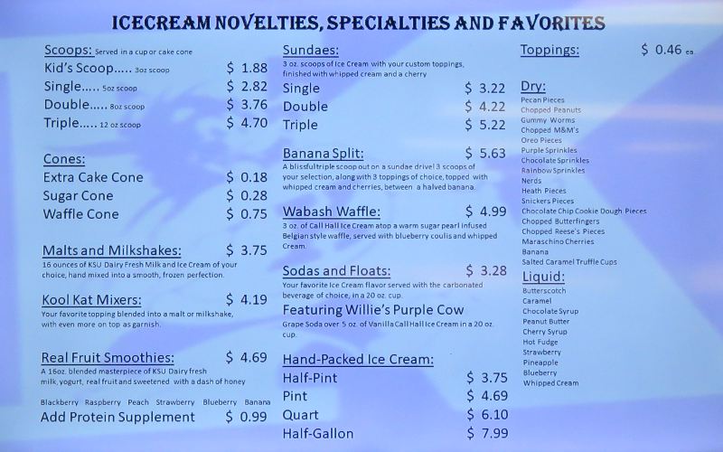 Call Hall Dairy Bar ice cream menu -  Manhattan, Kansas