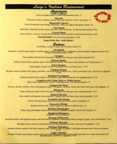 Luigi's Italian Restaurant Menu - Ottawa, Kansas