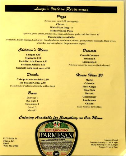 Luigi's Italian Restaurant Menu 2 - Ottawa, Kansas