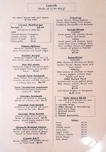 Aunt Netters Cafe Menu - Lecompton, Kansas