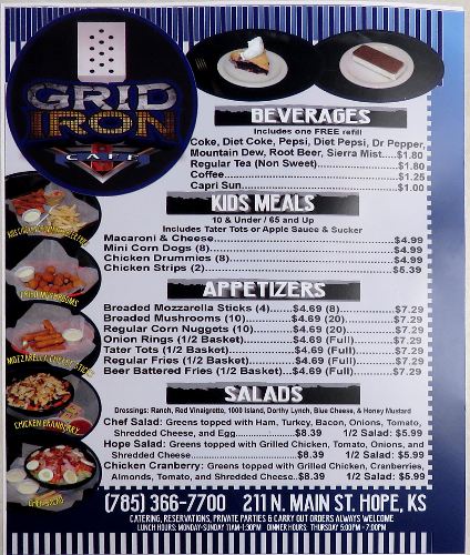 Gridiron Cafe appetizer and salad Menu