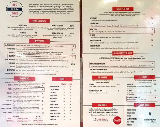 RJ's Bob-Be-Que Shack menu